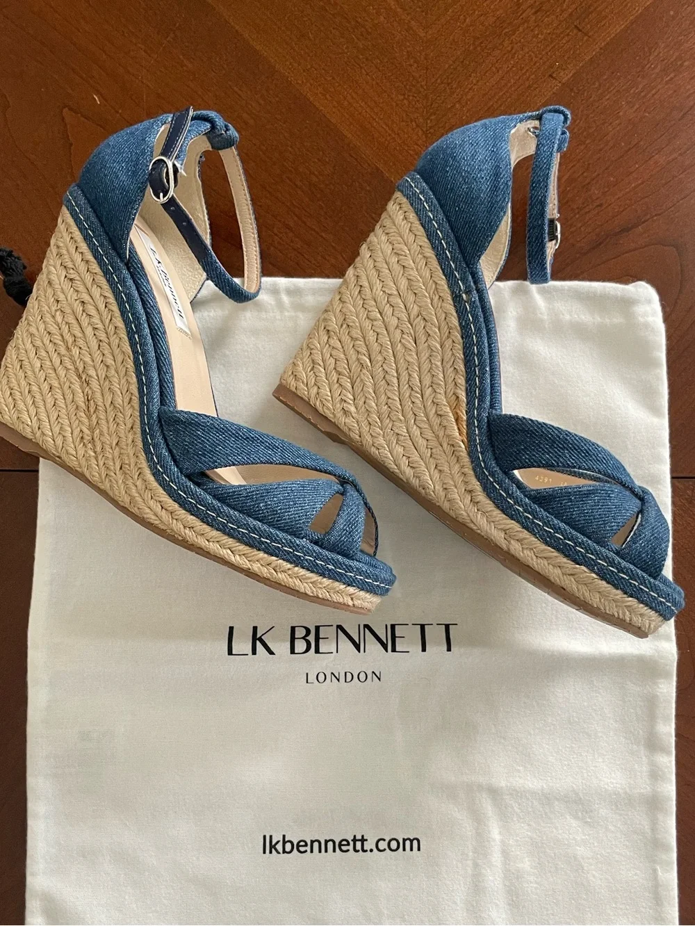 LK Bennett Litya Espadrille Wedge Denim Made in Spain Size 6